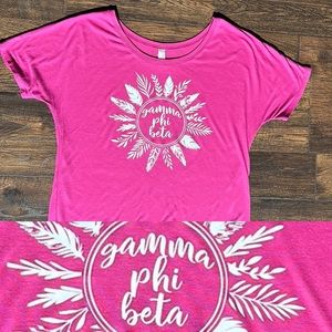 Gamma Phi Beta t-shirt dolman fuchsia pink dolman coastal cowgirl feathers